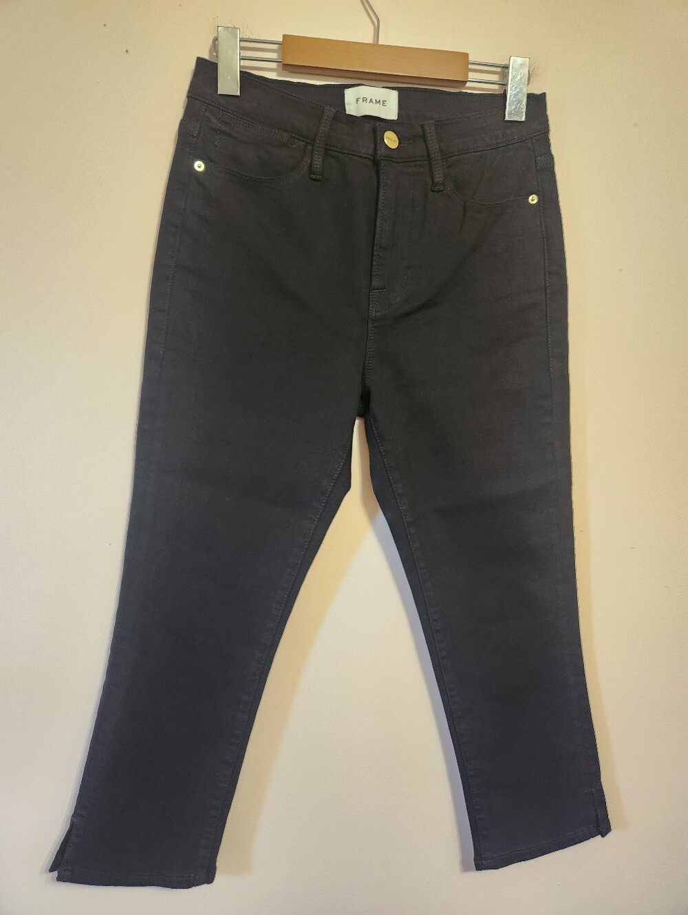 FRAME Le High Pedal Pusher Cropped Skinny Capri Jeans Film Noir Black Size 27